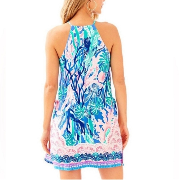 Lilly Pulitzer Pearl Romper In Jet Stream Print Pink Blue Green White - 0 - Picture 5 of 15